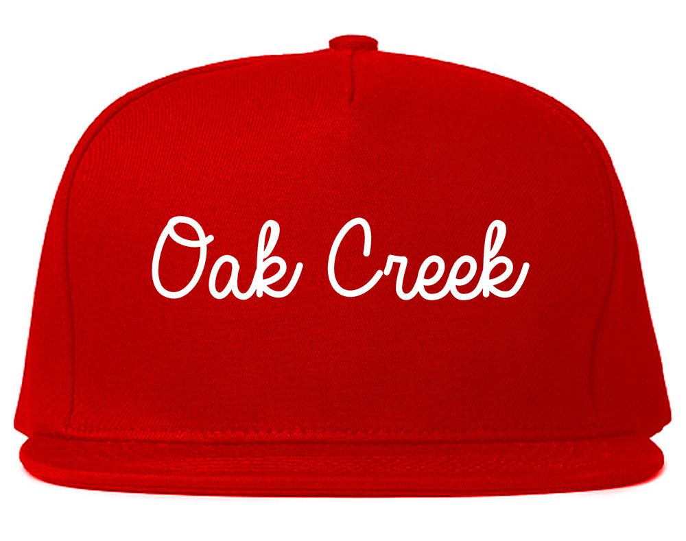 Oak Creek Wisconsin WI Script Mens Snapback Hat Red
