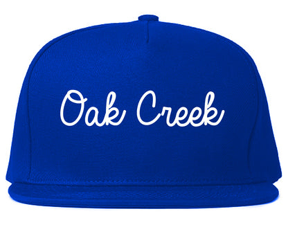 Oak Creek Wisconsin WI Script Mens Snapback Hat Royal Blue