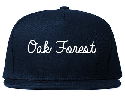 Oak Forest Illinois IL Script Mens Snapback Hat Navy Blue