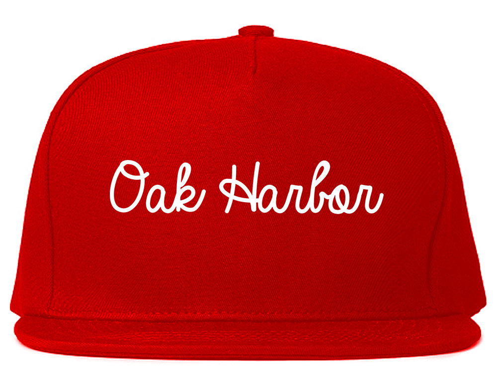 Oak Harbor Washington WA Script Mens Snapback Hat Red