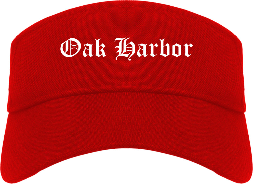Oak Harbor Washington WA Old English Mens Visor Cap Hat Red