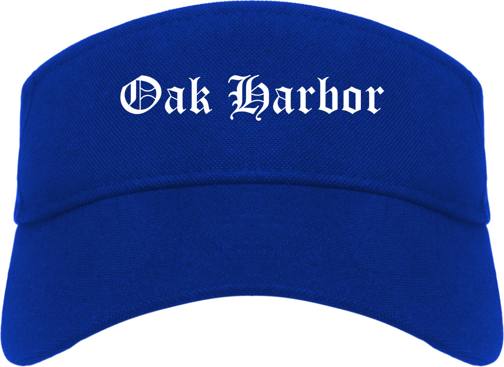 Oak Harbor Washington WA Old English Mens Visor Cap Hat Royal Blue