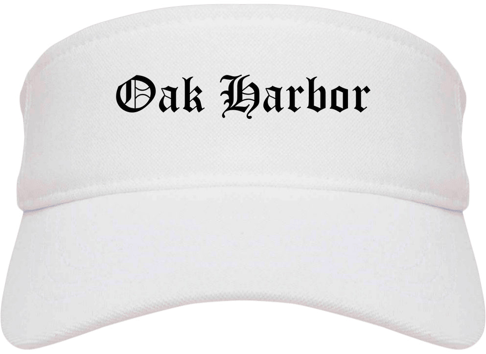 Oak Harbor Washington WA Old English Mens Visor Cap Hat White