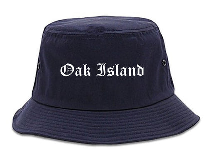 Oak Island North Carolina NC Old English Mens Bucket Hat Navy Blue