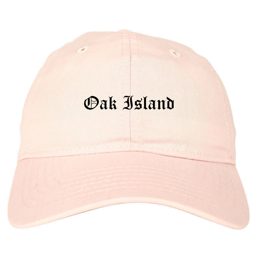 Oak Island North Carolina NC Old English Mens Dad Hat Baseball Cap Pink