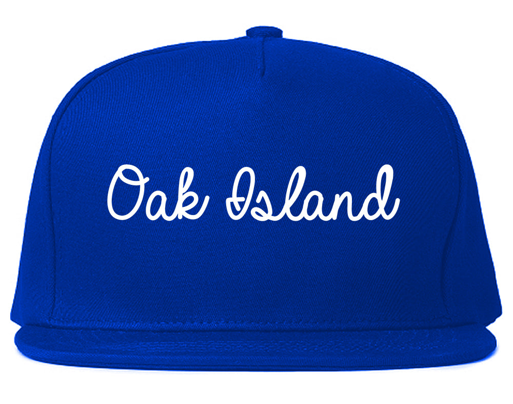 Oak Island North Carolina NC Script Mens Snapback Hat Royal Blue