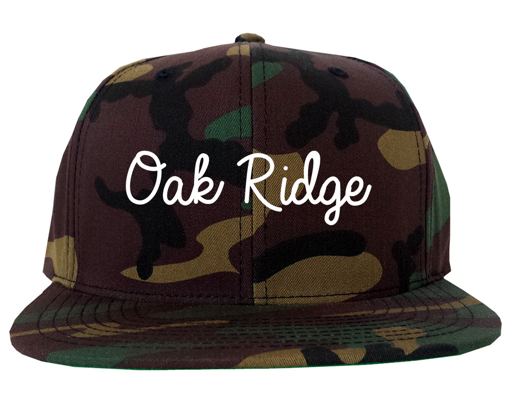 Oak Ridge North Carolina NC Script Mens Snapback Hat Army Camo