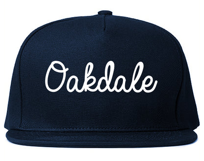 Oakdale California CA Script Mens Snapback Hat Navy Blue