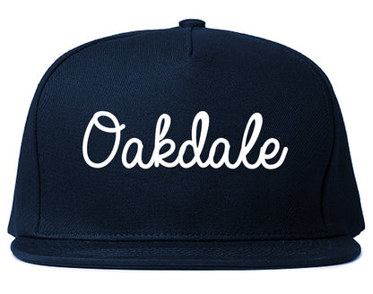 Oakdale Louisiana LA Script Mens Snapback Hat Navy Blue