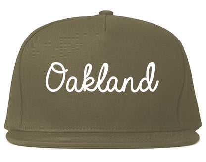 Oakland California CA Script Mens Snapback Hat Grey
