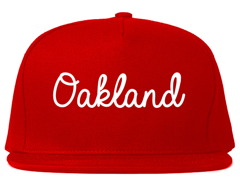 Oakland California CA Script Mens Snapback Hat Red
