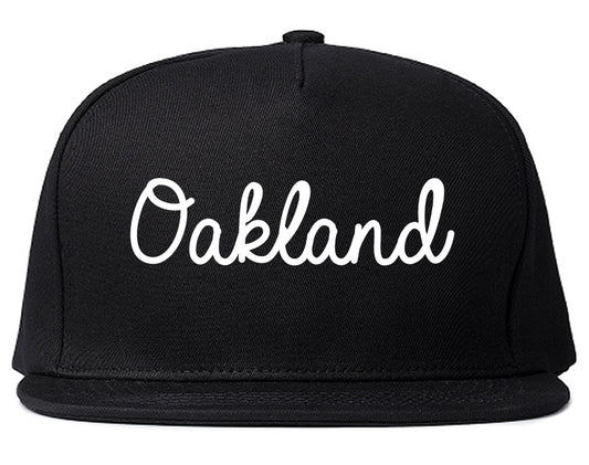 Oakland New Jersey NJ Script Mens Snapback Hat Black
