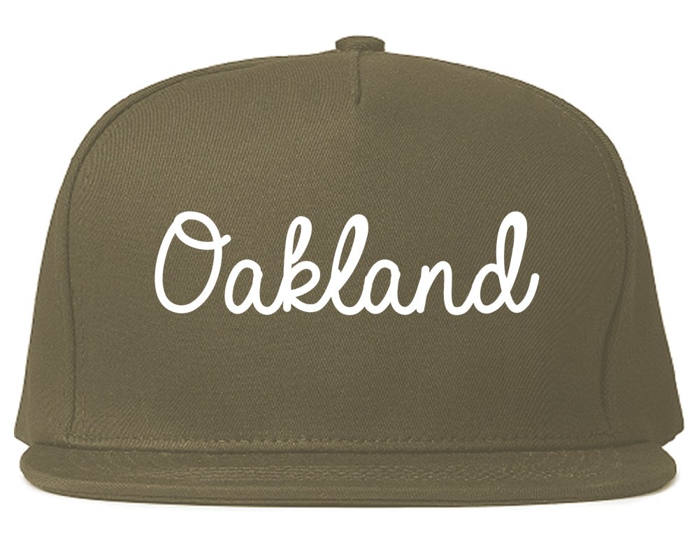 Oakland New Jersey NJ Script Mens Snapback Hat Grey
