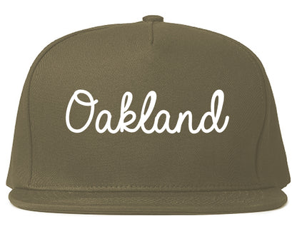 Oakland New Jersey NJ Script Mens Snapback Hat Grey