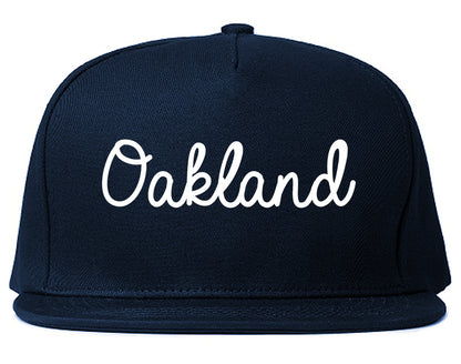 Oakland New Jersey NJ Script Mens Snapback Hat Navy Blue