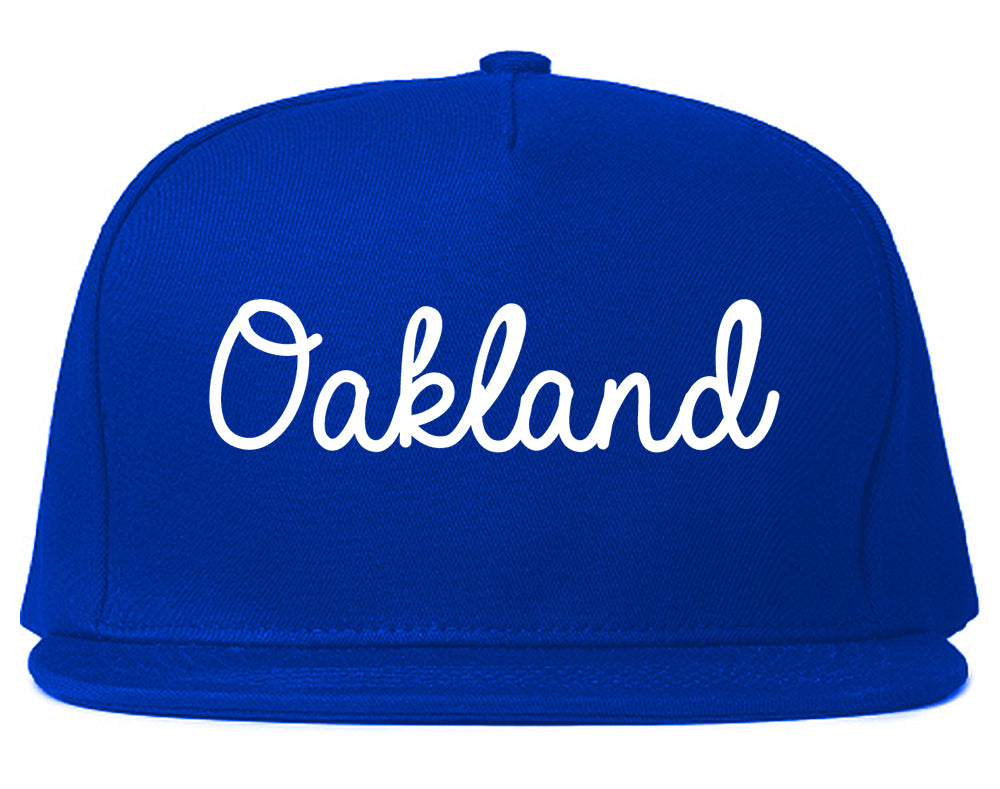 Oakland New Jersey NJ Script Mens Snapback Hat Royal Blue