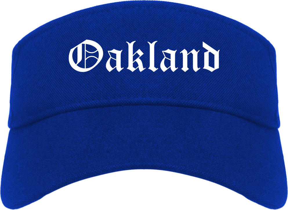 Oakland New Jersey NJ Old English Mens Visor Cap Hat Royal Blue
