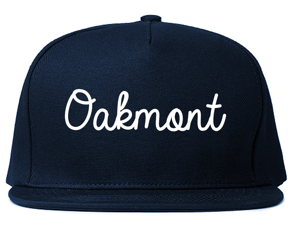 Oakmont Pennsylvania PA Script Mens Snapback Hat Navy Blue