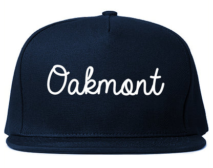 Oakmont Pennsylvania PA Script Mens Snapback Hat Navy Blue