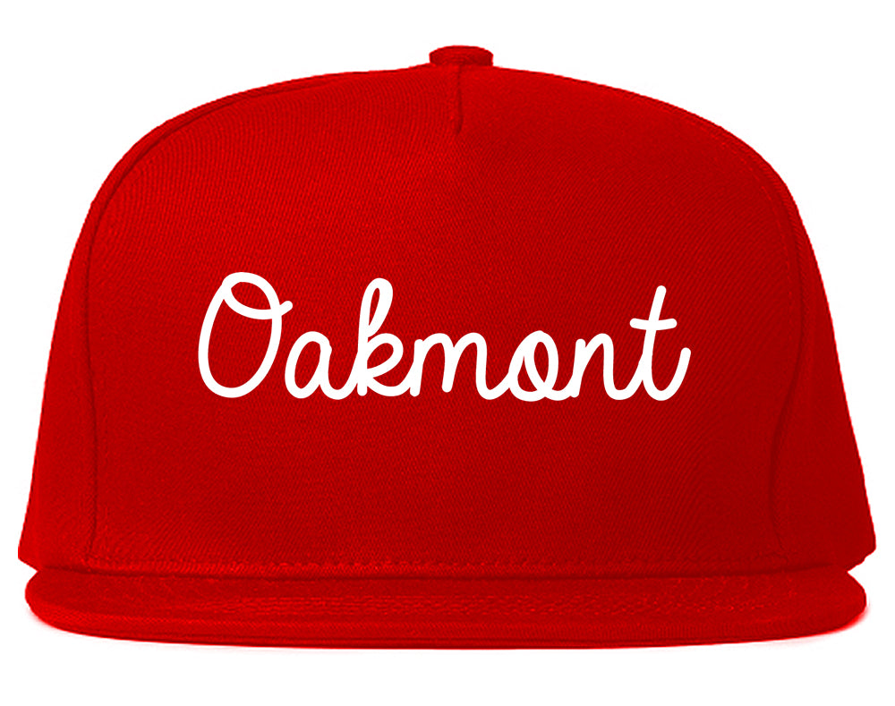 Oakmont Pennsylvania PA Script Mens Snapback Hat Red
