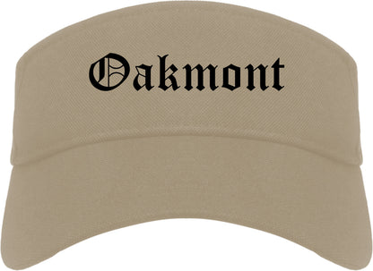 Oakmont Pennsylvania PA Old English Mens Visor Cap Hat Khaki