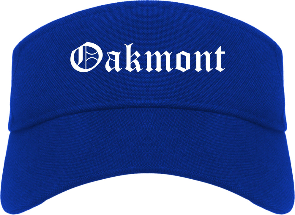 Oakmont Pennsylvania PA Old English Mens Visor Cap Hat Royal Blue