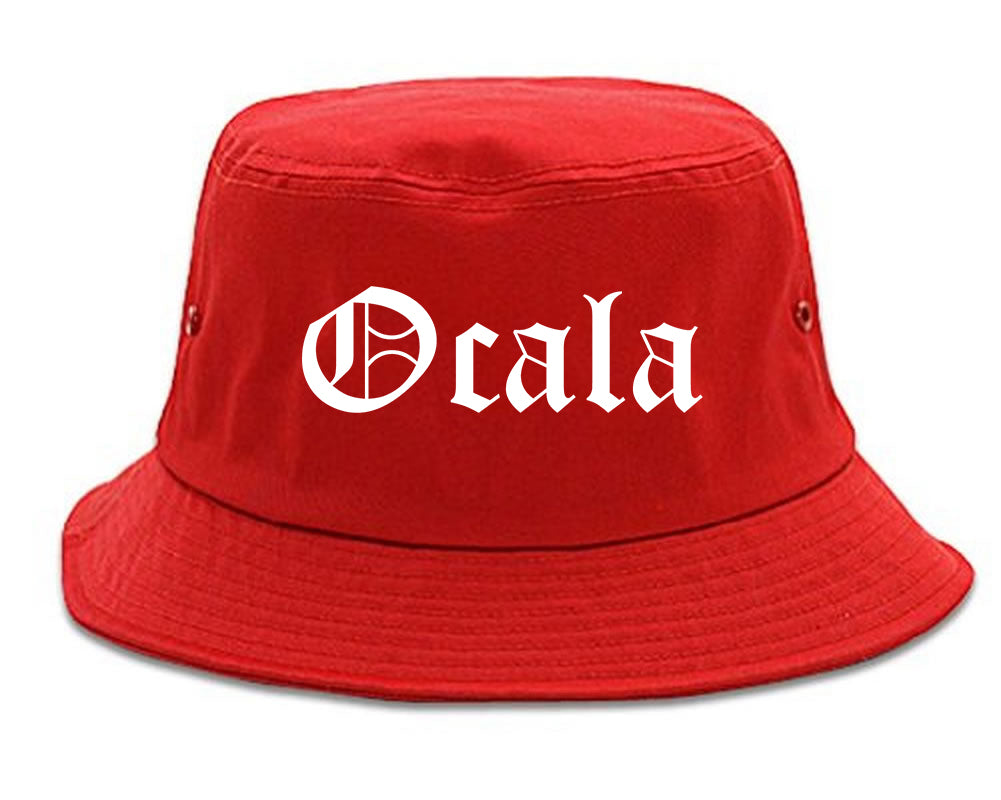 Ocala Florida FL Old English Mens Bucket Hat Red