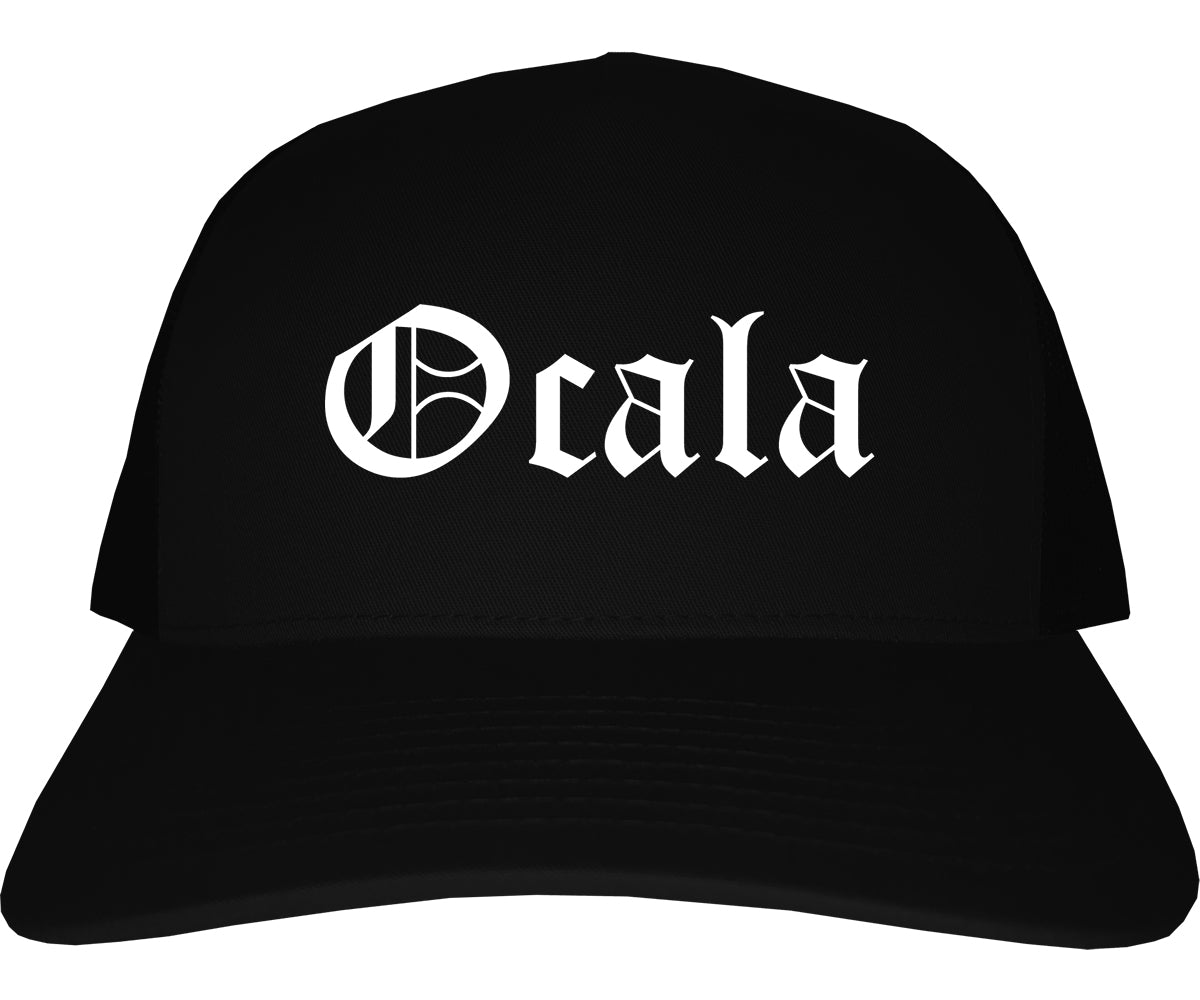 Ocala Florida FL Old English Mens Trucker Hat Cap Black
