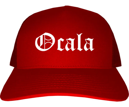 Ocala Florida FL Old English Mens Trucker Hat Cap Red
