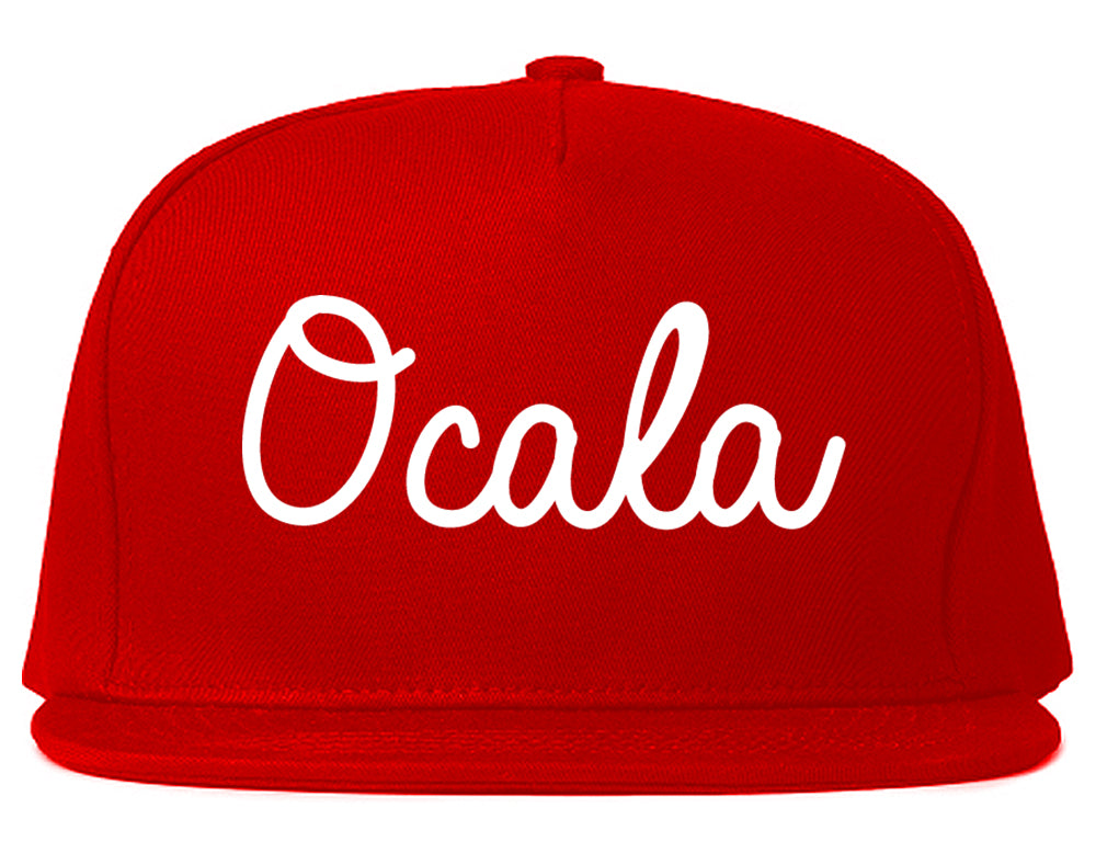 Ocala Florida FL Script Mens Snapback Hat Red