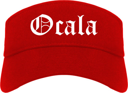 Ocala Florida FL Old English Mens Visor Cap Hat Red