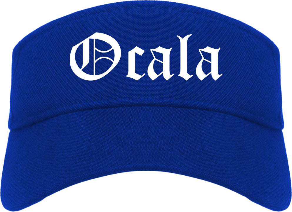 Ocala Florida FL Old English Mens Visor Cap Hat Royal Blue