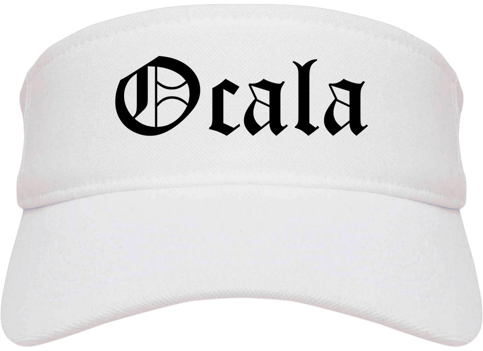 Ocala Florida FL Old English Mens Visor Cap Hat White