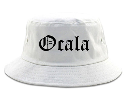 Ocala Florida FL Old English Mens Bucket Hat White
