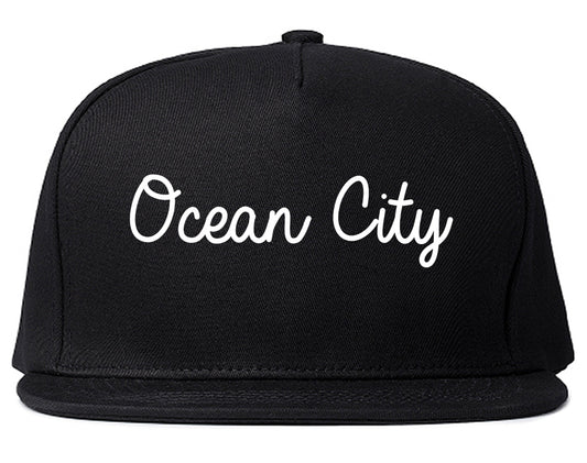 Ocean City New Jersey NJ Script Mens Snapback Hat Black