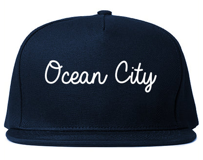 Ocean City New Jersey NJ Script Mens Snapback Hat Navy Blue