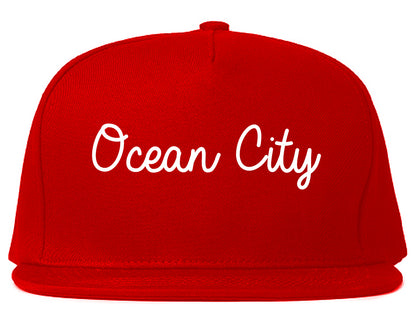 Ocean City New Jersey NJ Script Mens Snapback Hat Red