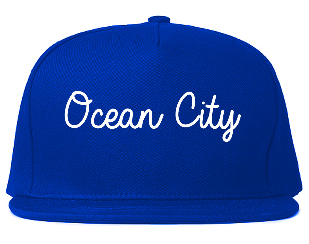 Ocean City New Jersey NJ Script Mens Snapback Hat Royal Blue