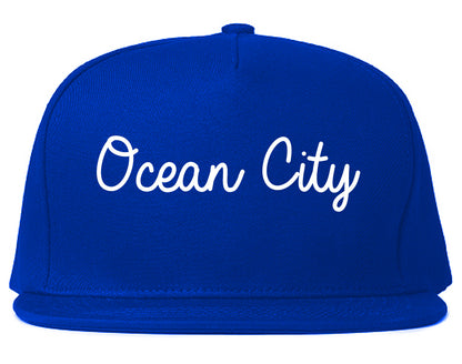 Ocean City New Jersey NJ Script Mens Snapback Hat Royal Blue