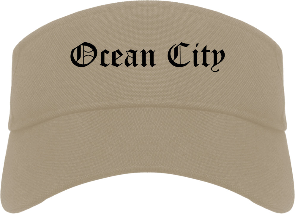 Ocean City New Jersey NJ Old English Mens Visor Cap Hat Khaki