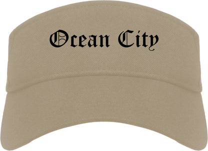 Ocean City New Jersey NJ Old English Mens Visor Cap Hat Khaki