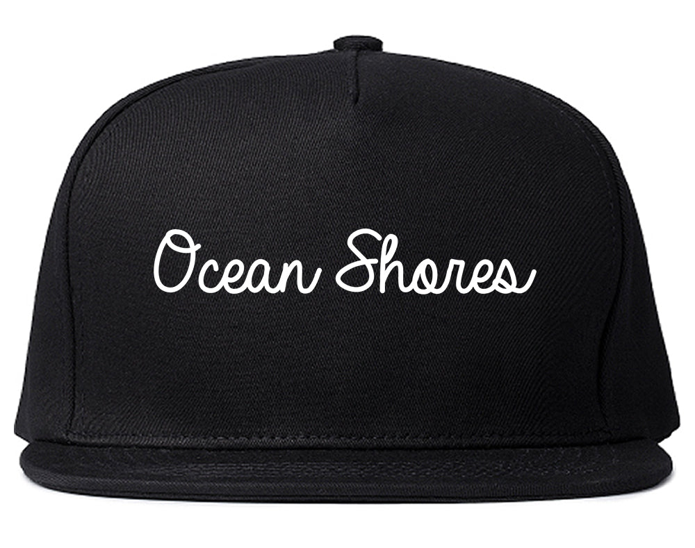 Ocean Shores Washington WA Script Mens Snapback Hat Black