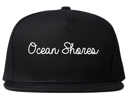 Ocean Shores Washington WA Script Mens Snapback Hat Black