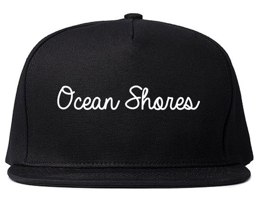 Ocean Shores Washington WA Script Mens Snapback Hat Black