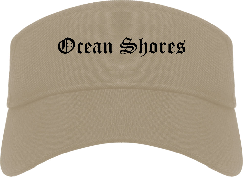 Ocean Shores Washington WA Old English Mens Visor Cap Hat Khaki