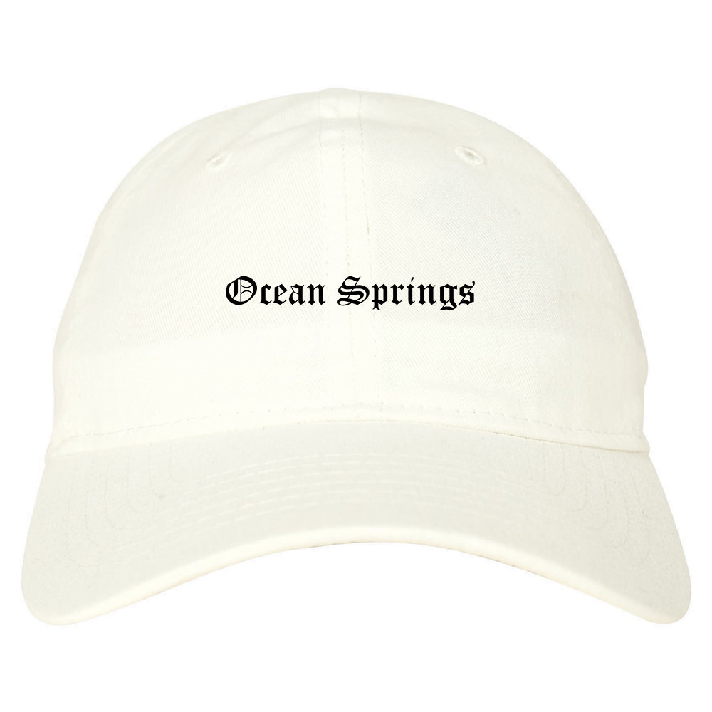 Ocean Springs Mississippi MS Old English Mens Dad Hat Baseball Cap White