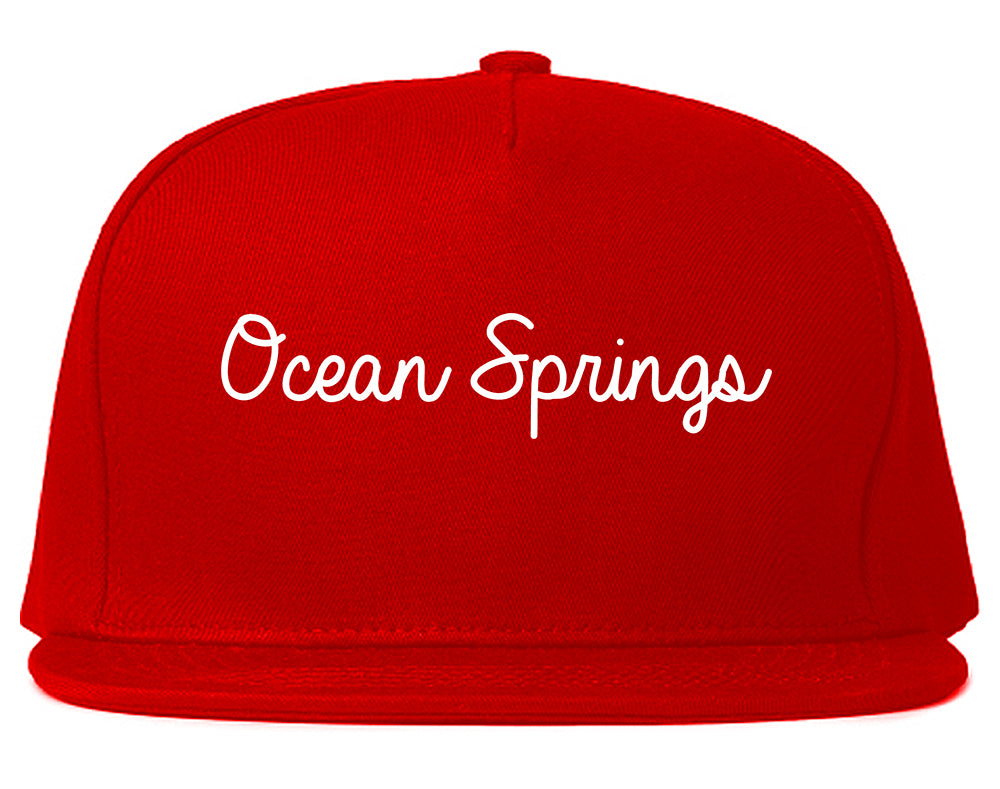 Ocean Springs Mississippi MS Script Mens Snapback Hat Red