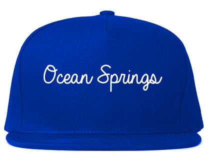 Ocean Springs Mississippi MS Script Mens Snapback Hat Royal Blue