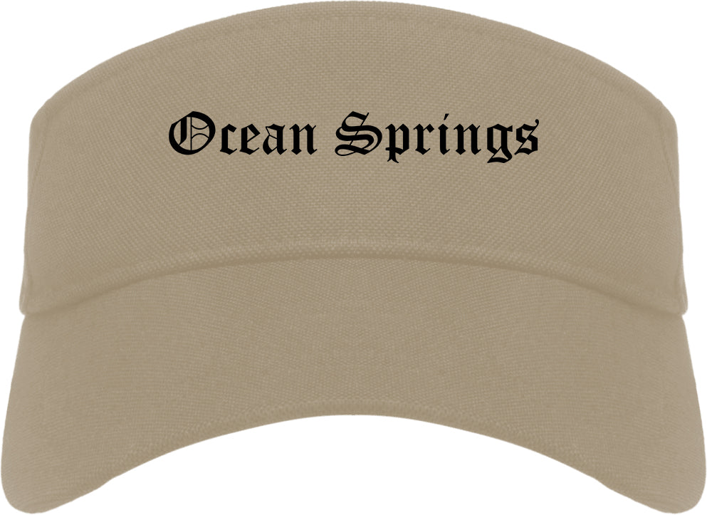 Ocean Springs Mississippi MS Old English Mens Visor Cap Hat Khaki