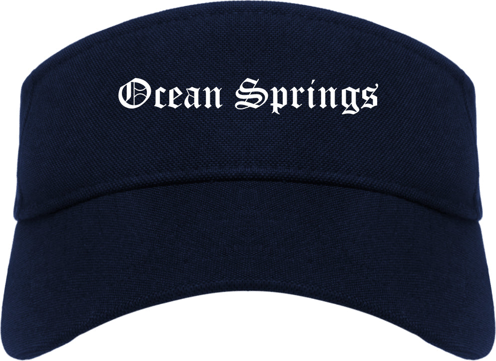 Ocean Springs Mississippi MS Old English Mens Visor Cap Hat Navy Blue